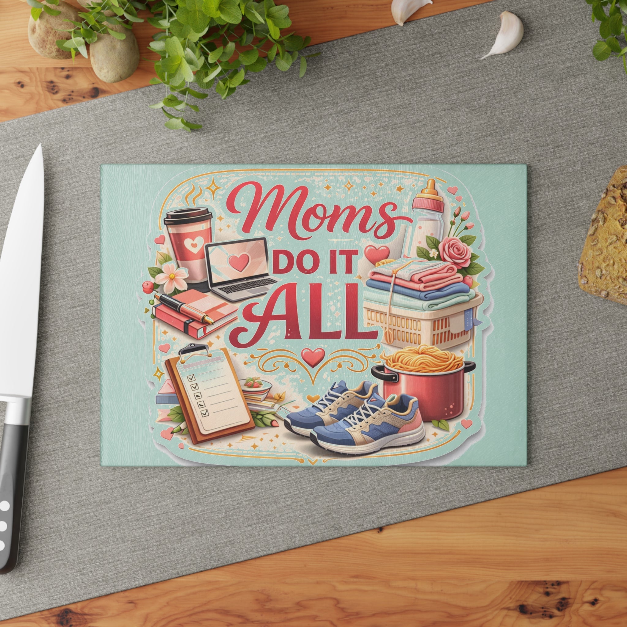 Mom's Do It All Glass Cutting Board — Mother's Day Kitchen Gift