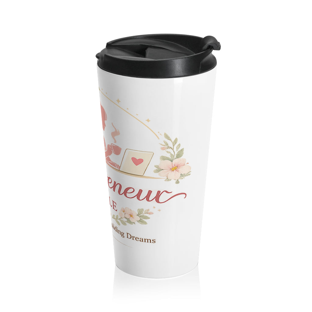 Compreneur Mom Hustle Stainless Steel Travel Mug — Floral Coffee Tumbler for Busy Moms